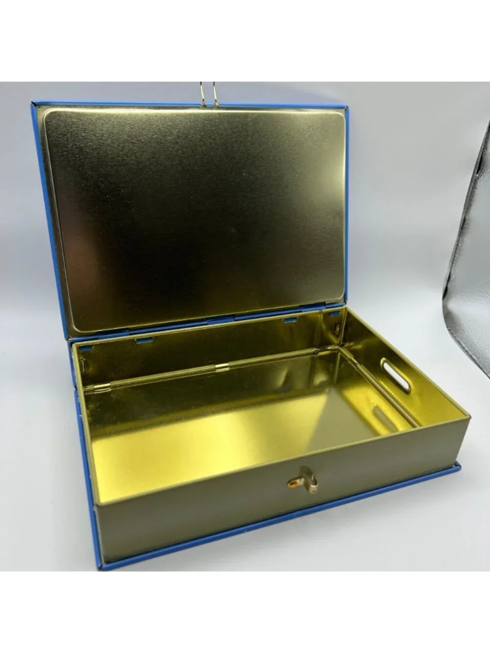 Winnie The Pooh Blue Metal Storage Tin Box - Schylling - Book Design With Gold I - Picture 5 of 6